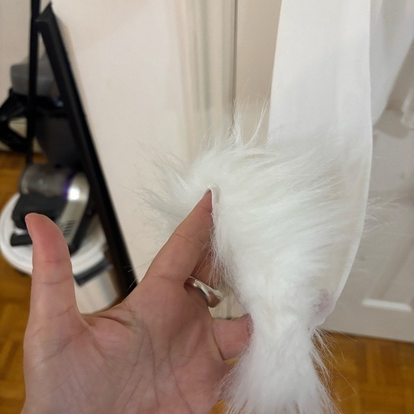 white c-thru sheer button up satin like collar and fluffy wrists - Picture 3 of 5
